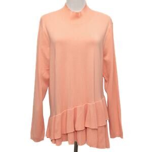 The Limited Coral Pink Mock Neck Ruffle Hem Sweater Size XL